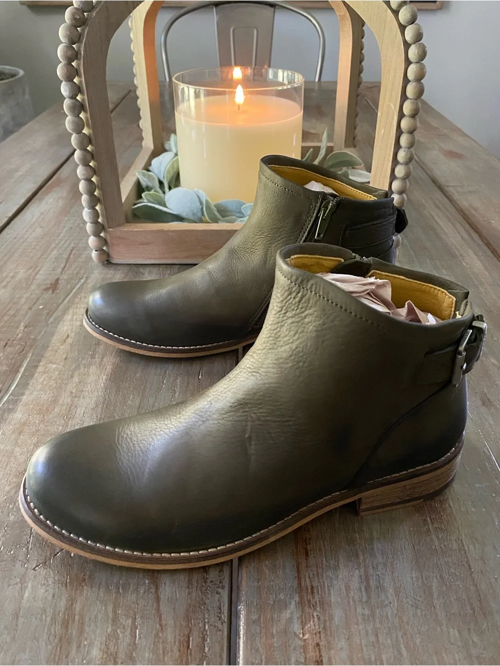 Jafa 207 Leather Ankle Boots Side Zip Buckle EU 38 US 7.5 - 8 Cactus OliveGreen